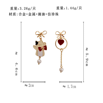 BJ6063自主設計萌趣蝴蝶結猫咪愛心S925銀針耳釘2023.06.13