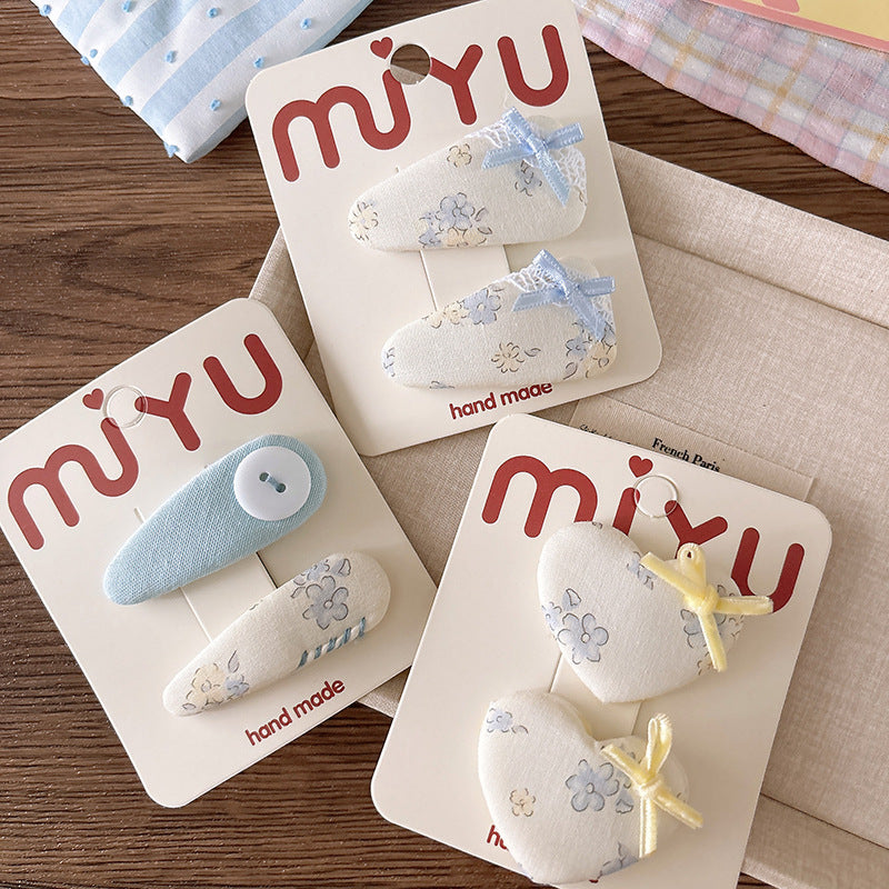 CJ0622韓版甜美海鹽藍碎花布藝蝴蝶結少女心髮夾2025.07.18