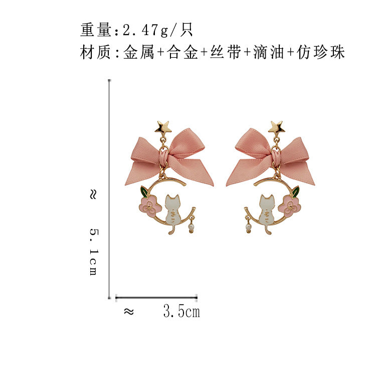 BM5995自主設計甜美風粉色小清新蝴蝶結小動物花朵S925銀針耳飾2023.05.16