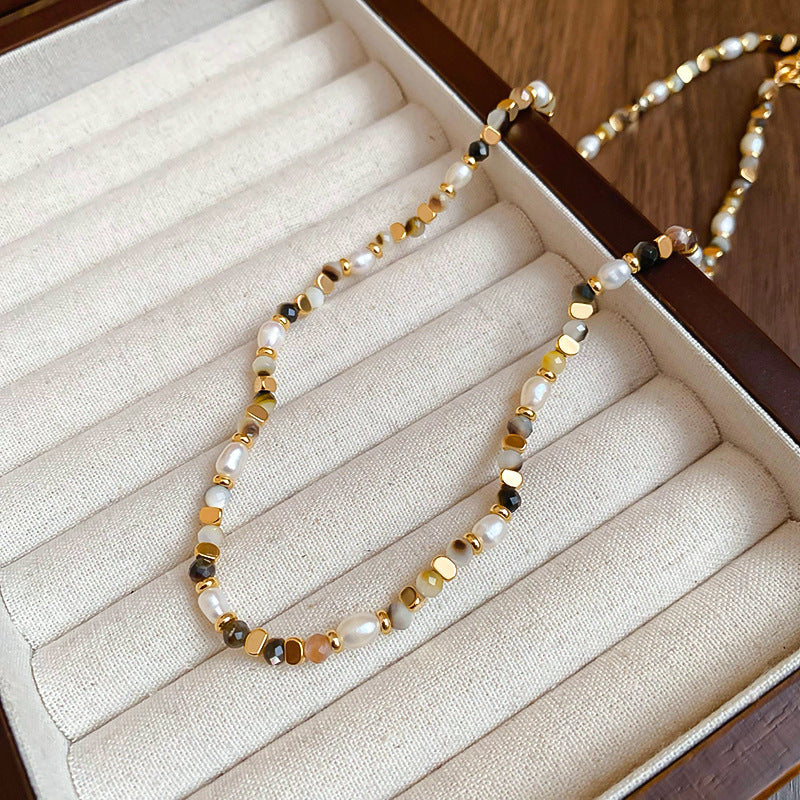 EM2345復古美拉德淡水珍珠瑪瑙串珠項鍊2024.03.14