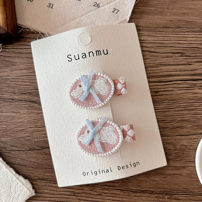 CJ0730韓版甜美百搭布藝格紋兒童刺繡可愛櫻桃髮夾2025.07.25