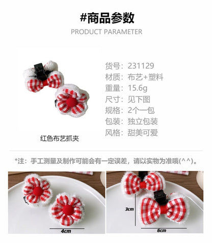 CD1129新年紅色系布藝毛絨花朵蝴蝶結抓夾2023.12.05