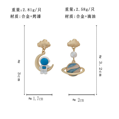 BA4885自主設計雲朵星球太空人S925銀針耳釘2023.08.15