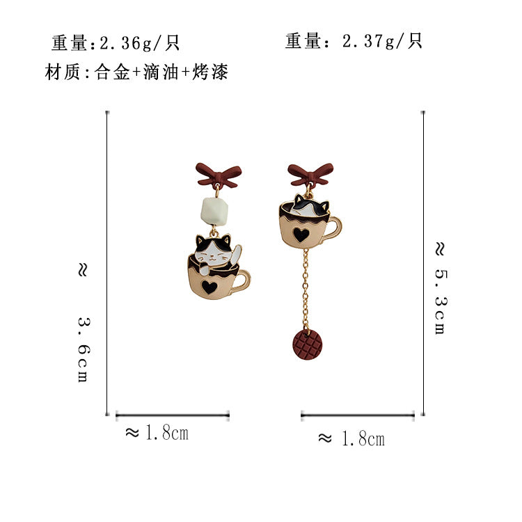 BM5655自主設計萌萌噠茶杯小猫咪S925銀針耳釘2023.05.16