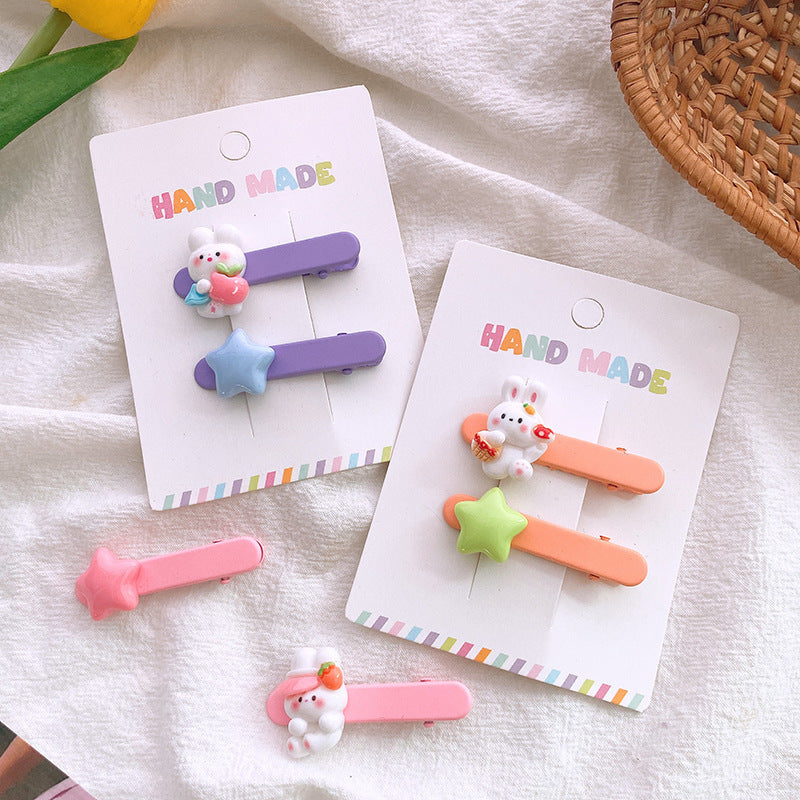 ✨清倉特賣✨ AJ0634甜美多巴胺彩色兔子星星一字髮夾2個2023.06.30