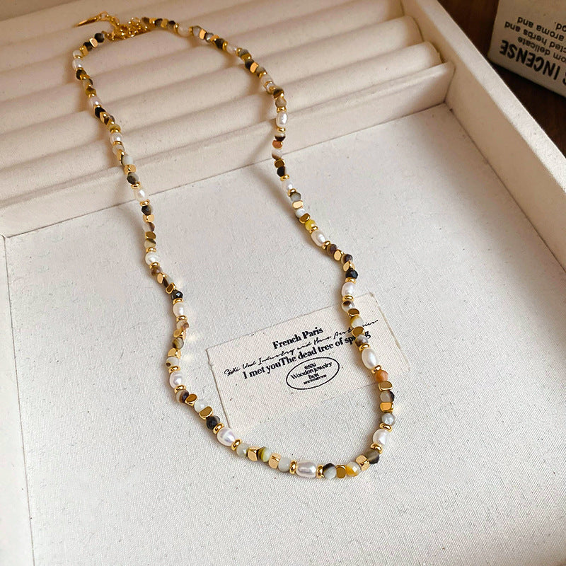 EM2345復古美拉德淡水珍珠瑪瑙串珠項鍊2024.03.14