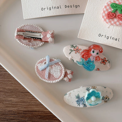 CJ0730韓版甜美百搭布藝格紋兒童刺繡可愛櫻桃髮夾2025.07.25