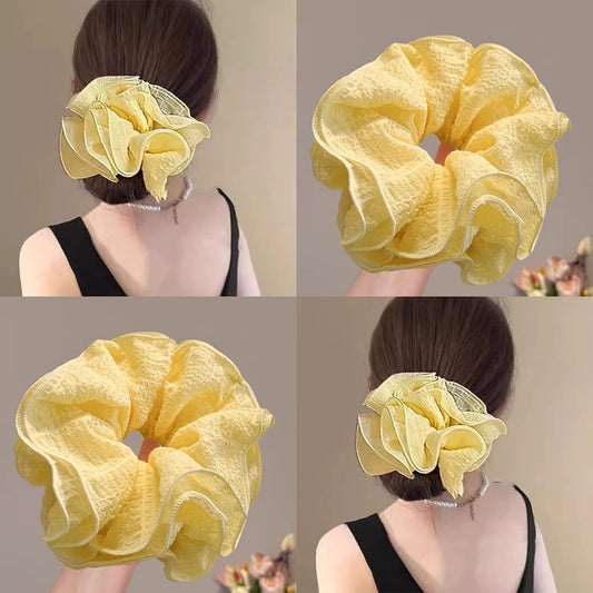 FA8667氛圍感泡泡網紗黃色大腸髮圈2026.04