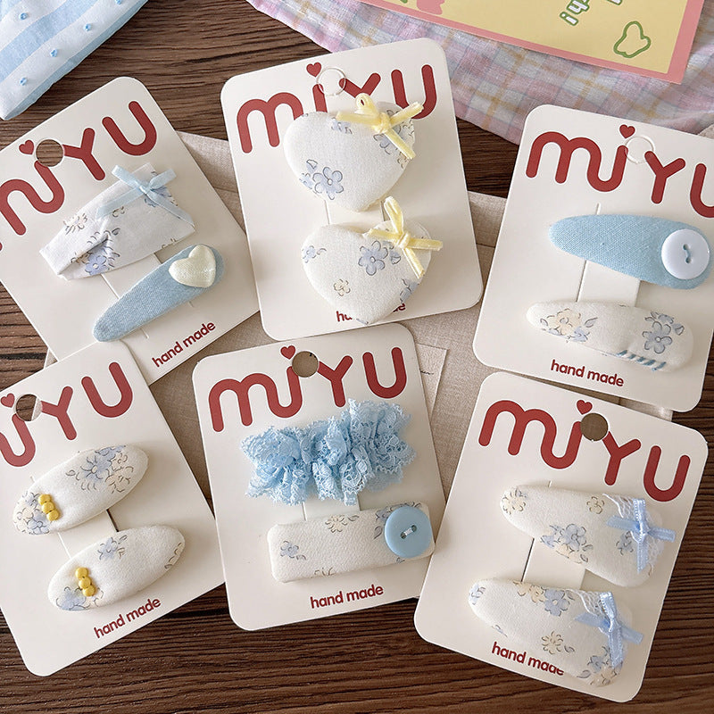 CJ0622韓版甜美海鹽藍碎花布藝蝴蝶結少女心髮夾2025.07.18