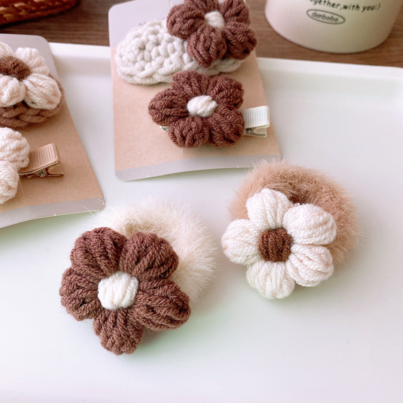 CS0910韓版針織毛線米咖色花朵髮夾2023.09.12