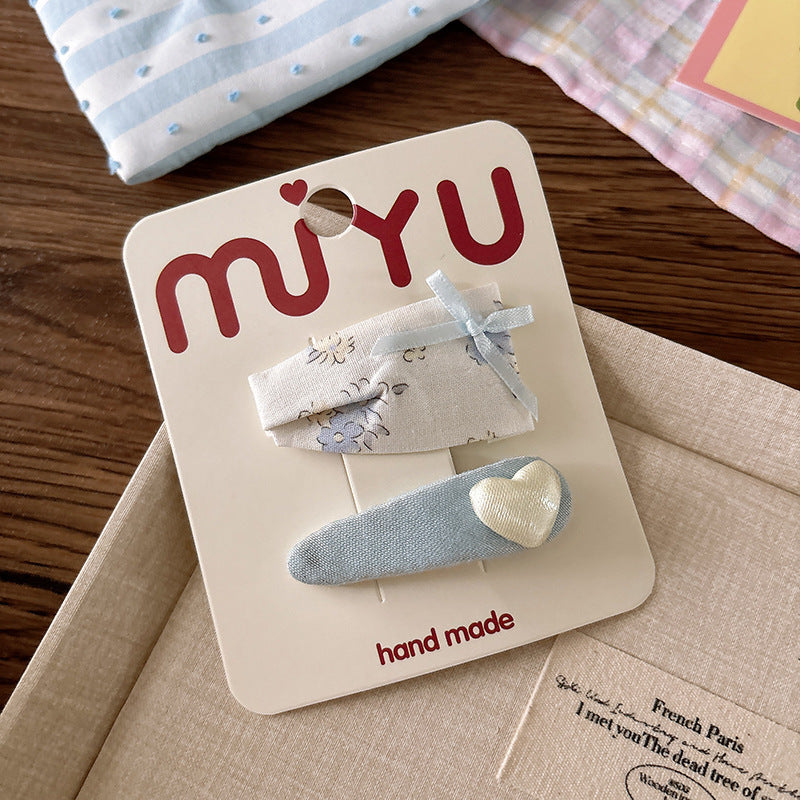 CJ0622韓版甜美海鹽藍碎花布藝蝴蝶結少女心髮夾2025.07.18