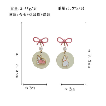 BJ5856甜美粉色卡通小兔子蝴蝶結S925銀針耳釘2023.06.20