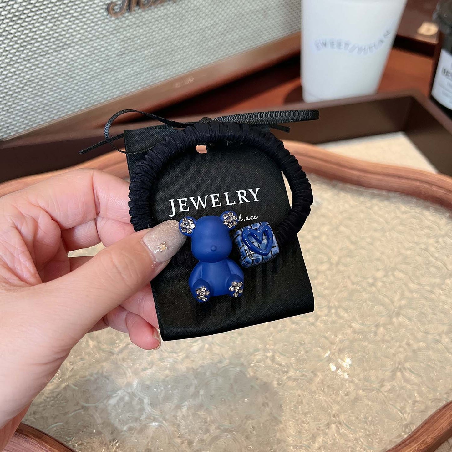 AD6593克萊因藍色小熊愛心領結方塊髮圈2024.12.13