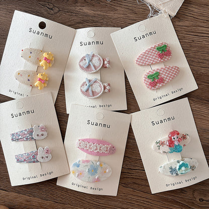 CJ0730韓版甜美百搭布藝格紋兒童刺繡可愛櫻桃髮夾2025.07.25