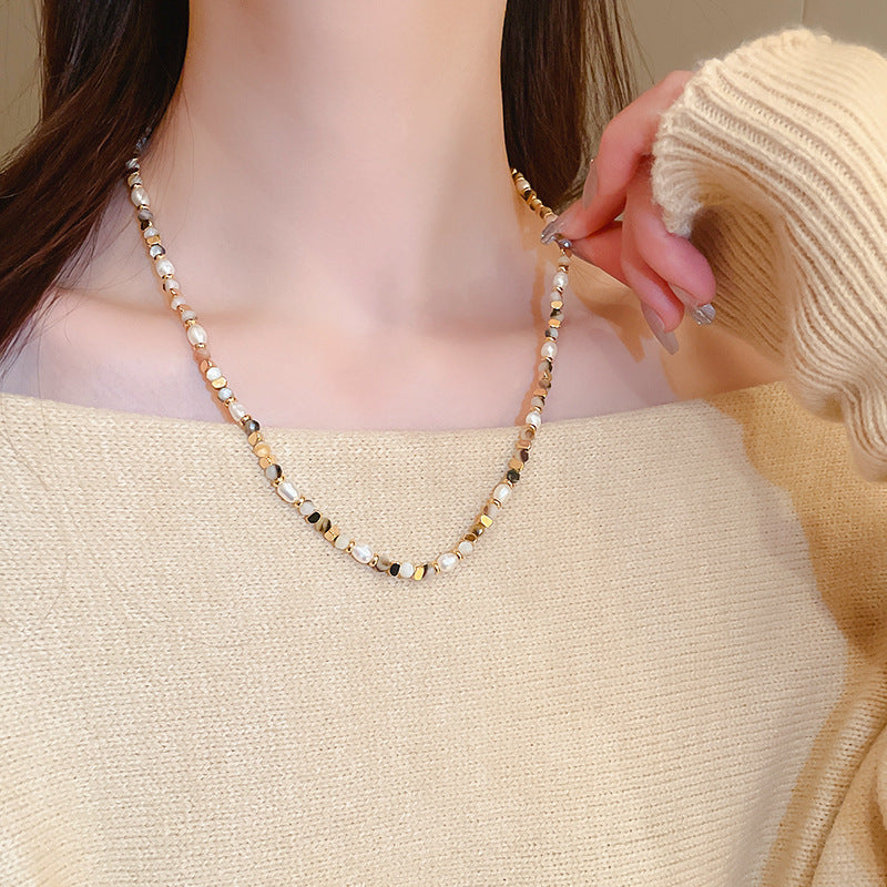 EM2345復古美拉德淡水珍珠瑪瑙串珠項鍊2024.03.14