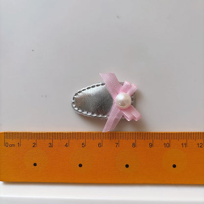 CM0515韓版甜美兒童小號蝴蝶結女童皮質銀色劉海髮夾可愛寶寶髮卡2026.05