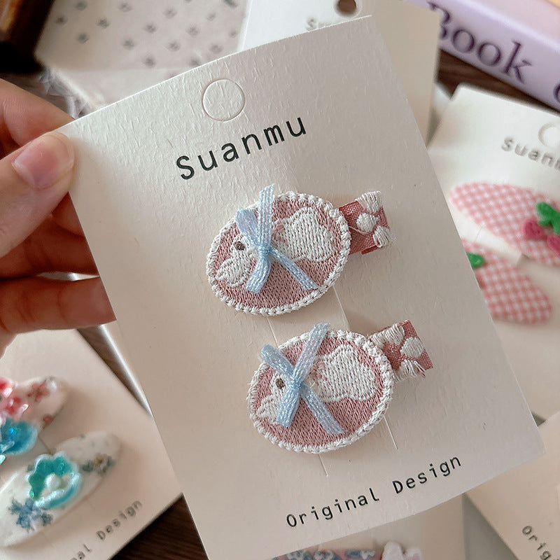 CJ0730韓版甜美百搭布藝格紋兒童刺繡可愛櫻桃髮夾2025.07.25