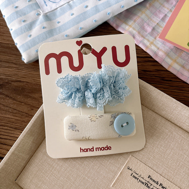 CJ0622韓版甜美海鹽藍碎花布藝蝴蝶結少女心髮夾2025.07.18