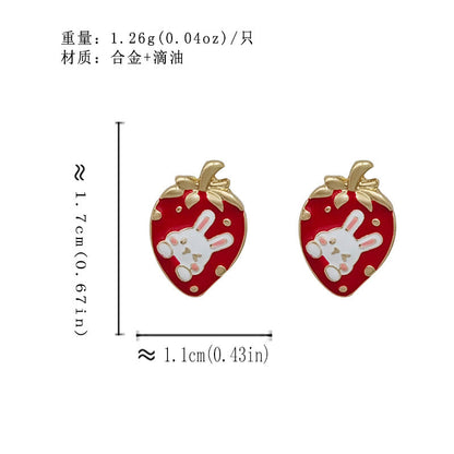 BA7719原創可愛萌趣草莓兔子S925銀針耳釘2024.08.30