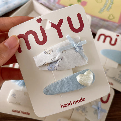 CJ0622韓版甜美海鹽藍碎花布藝蝴蝶結少女心髮夾2025.07.18