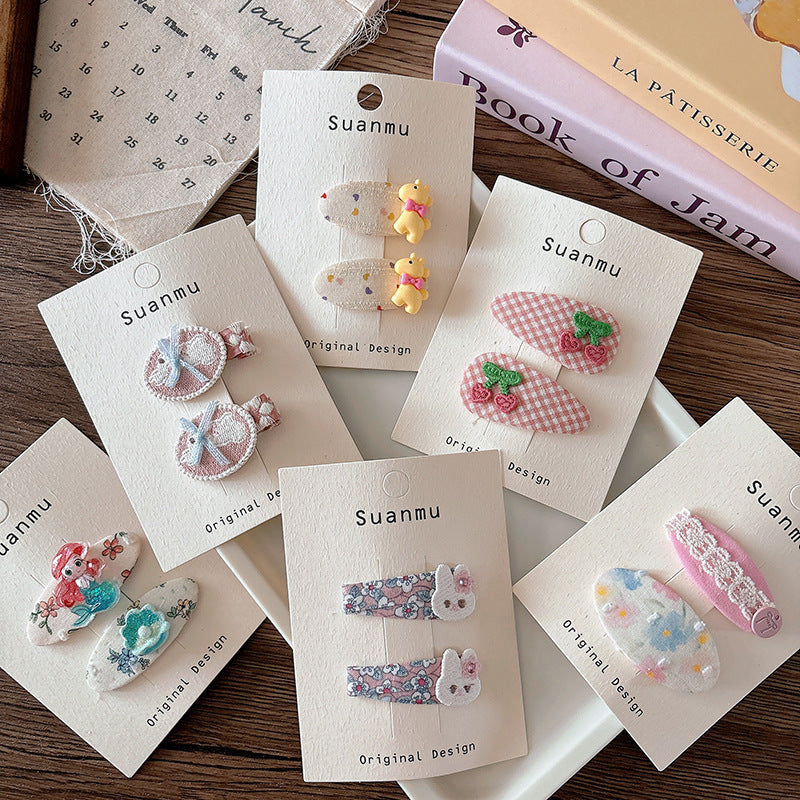 CJ0730韓版甜美百搭布藝格紋兒童刺繡可愛櫻桃髮夾2025.07.25