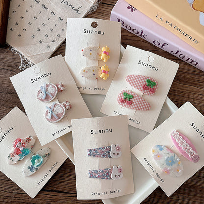 CJ0730韓版甜美百搭布藝格紋兒童刺繡可愛櫻桃髮夾2025.07.25