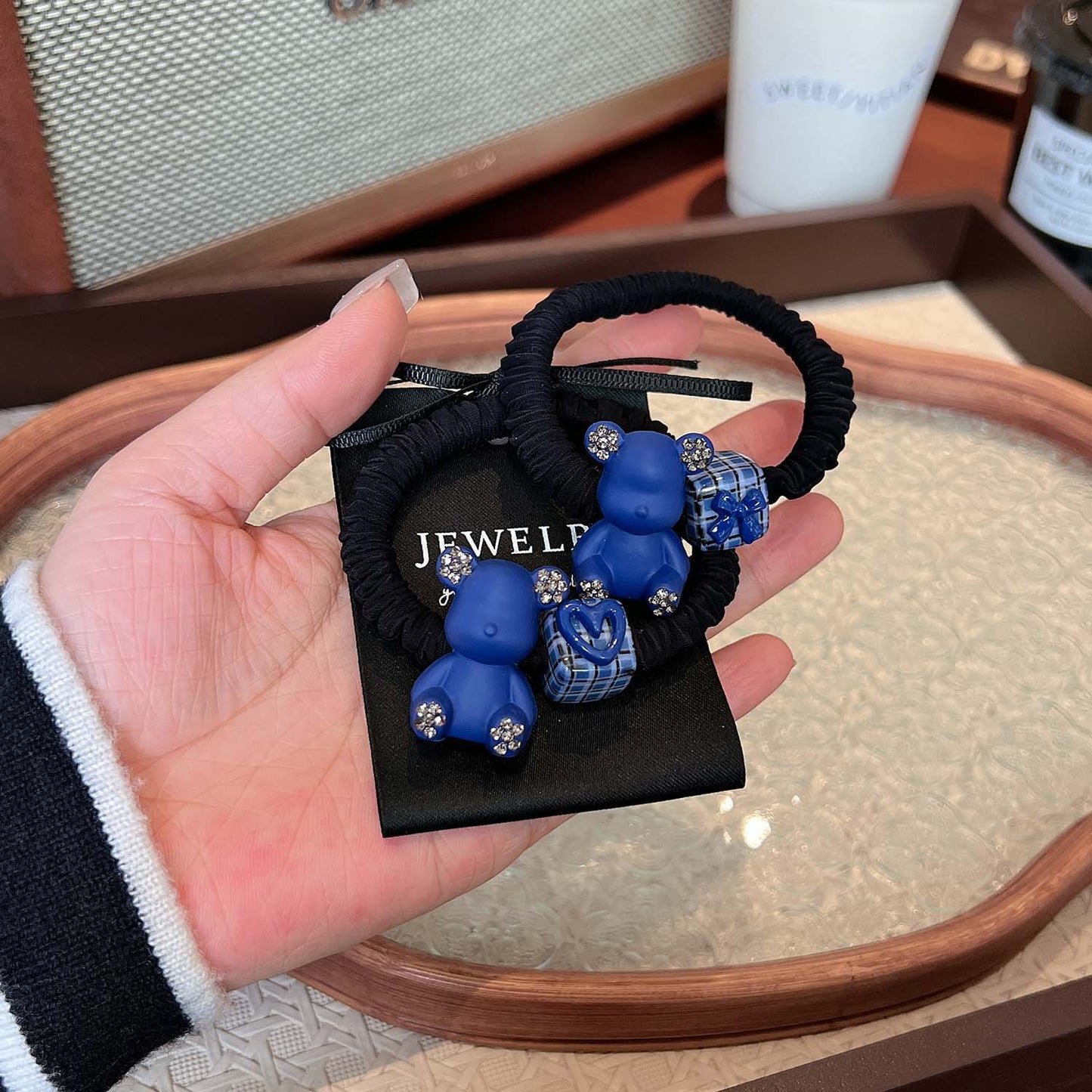 AD6593克萊因藍色小熊愛心領結方塊髮圈2024.12.13