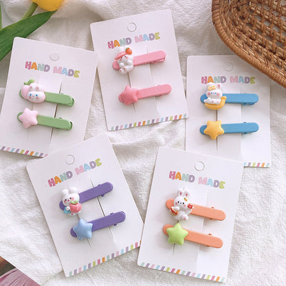 ✨清倉特賣✨ AJ0634甜美多巴胺彩色兔子星星一字髮夾2個2023.06.30