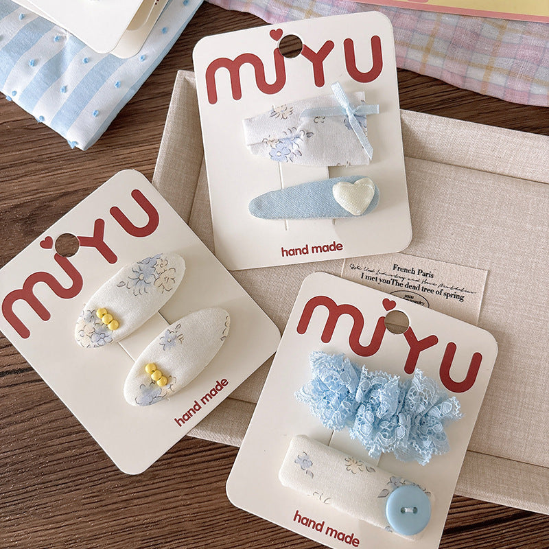 CJ0622韓版甜美海鹽藍碎花布藝蝴蝶結少女心髮夾2025.07.18