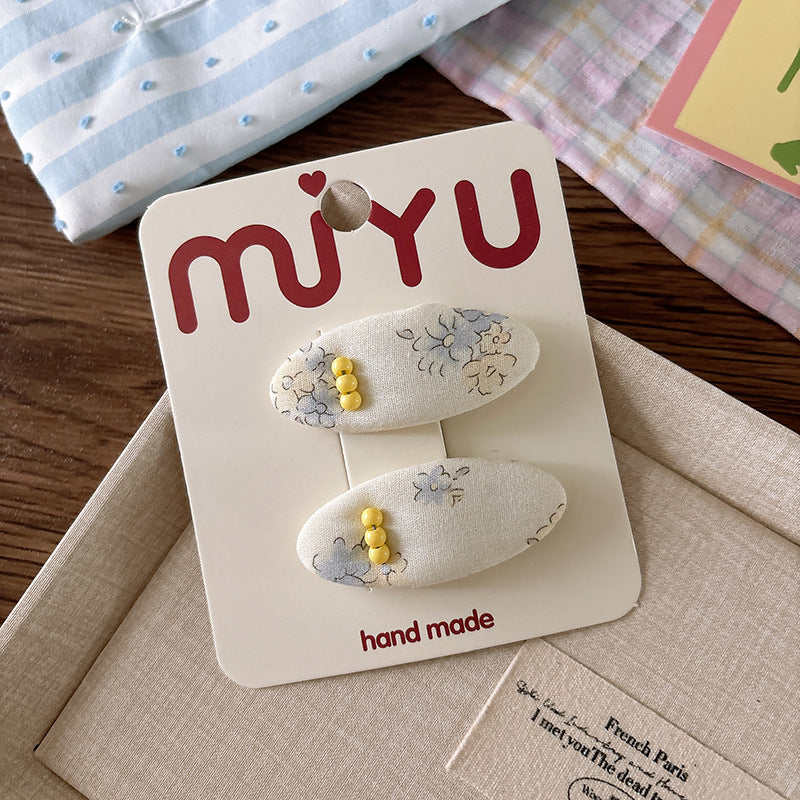 CJ0622韓版甜美海鹽藍碎花布藝蝴蝶結少女心髮夾2025.07.18