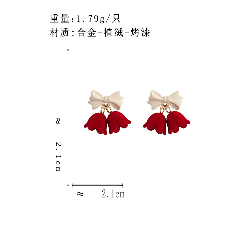 BJ6338蝴蝶結紅色鈴鐺S925銀針耳釘2023.06.16