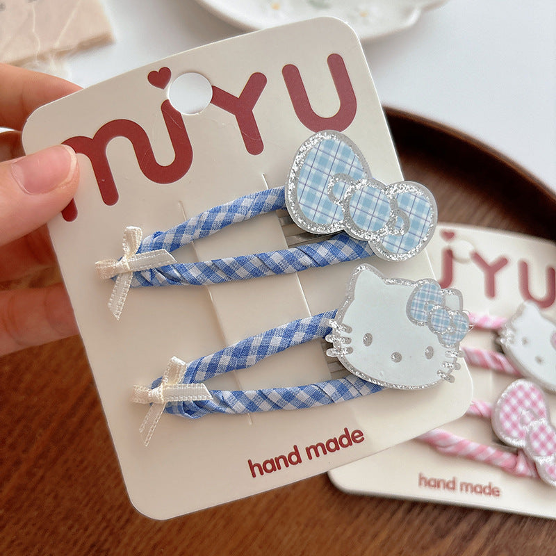 CJ0718甜美繞布格子大號可愛劉海髮夾2025.07.18