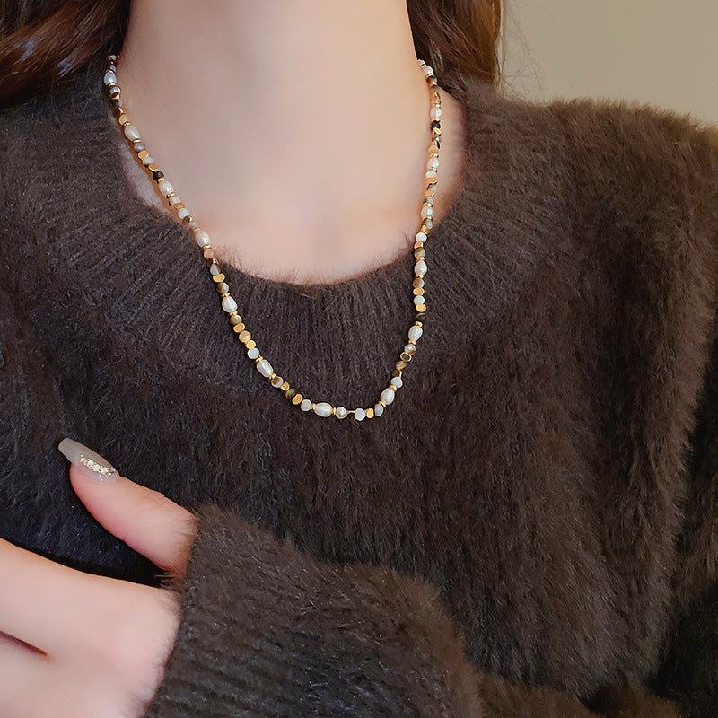 EM2345復古美拉德淡水珍珠瑪瑙串珠項鍊2024.03.14