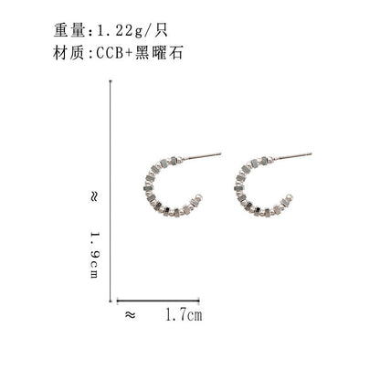 BA7347個性碎銀子設計串珠C字S925銀針耳環2024.04.09