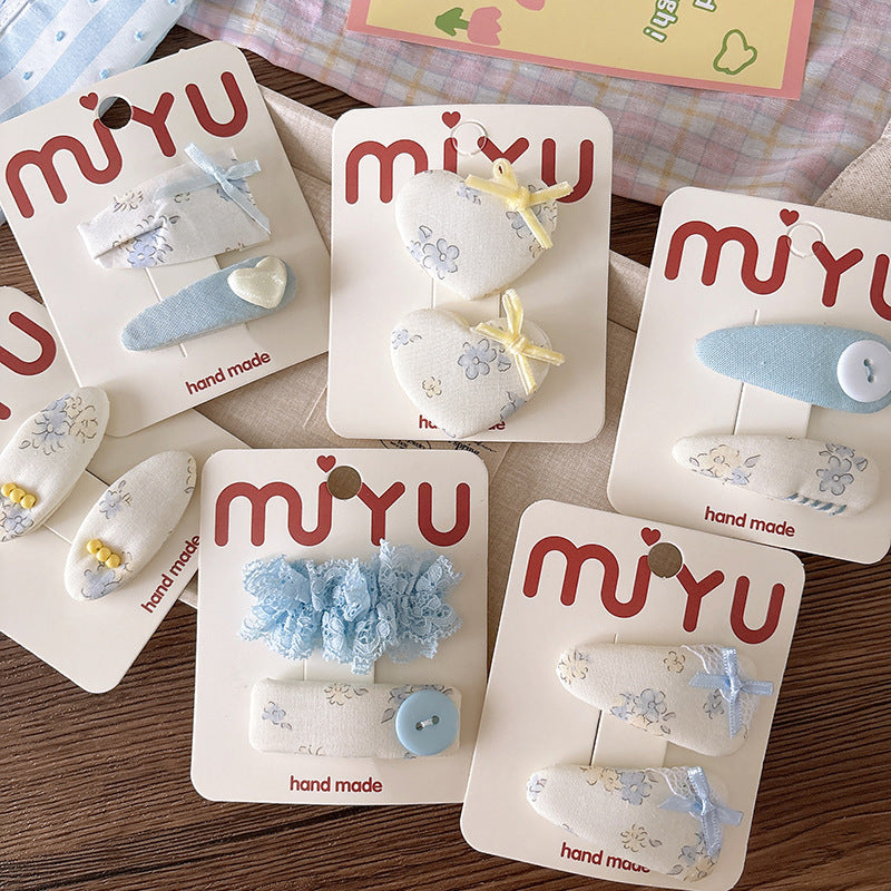 CJ0622韓版甜美海鹽藍碎花布藝蝴蝶結少女心髮夾2025.07.18