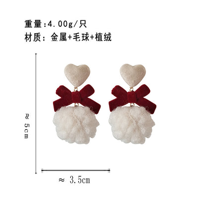 BJ1454紅色蝴蝶結毛球S925銀針耳釘2025.07.22