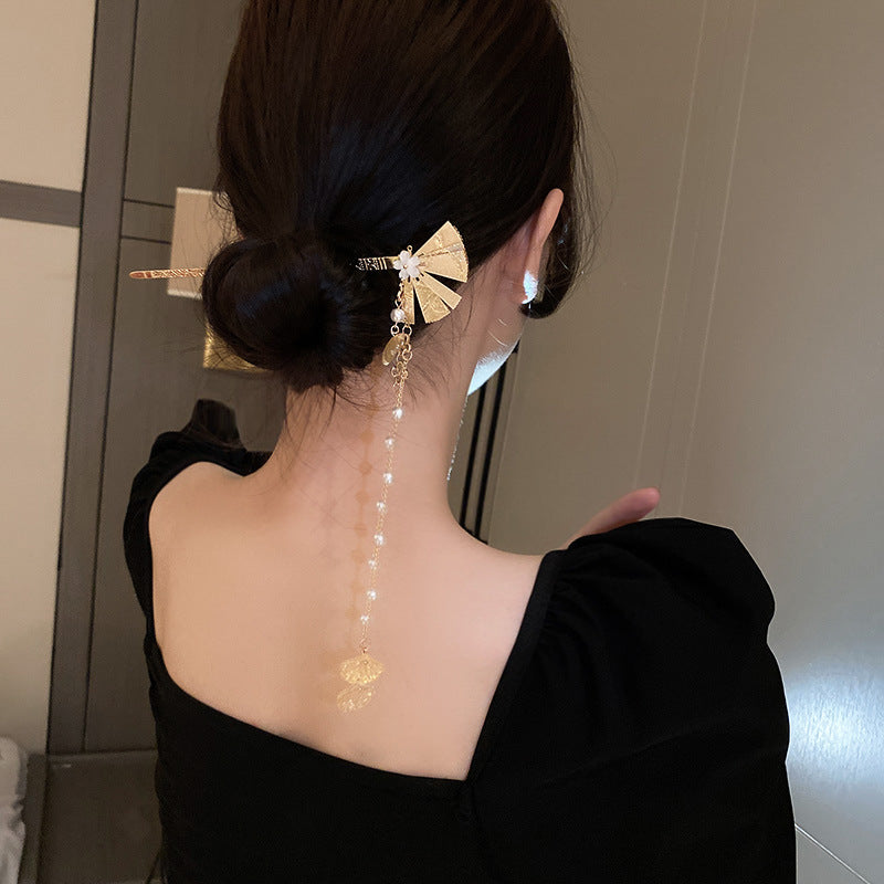 HN2386中國風扇子花朵珍珠流蘇發簪2022.11.18